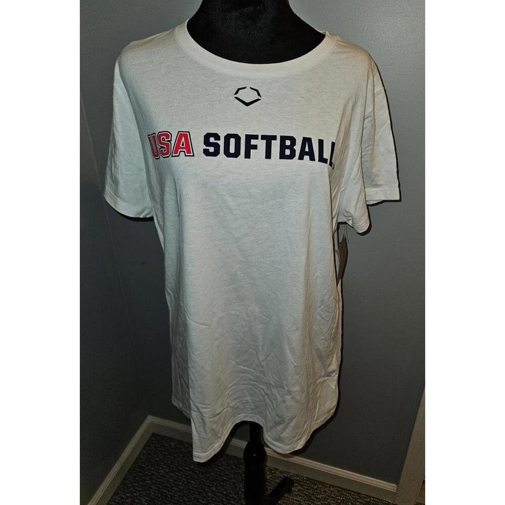 USA Softball EvoShield Baseball T- Shirt Women's XL White Crew Neck Pullover NWT